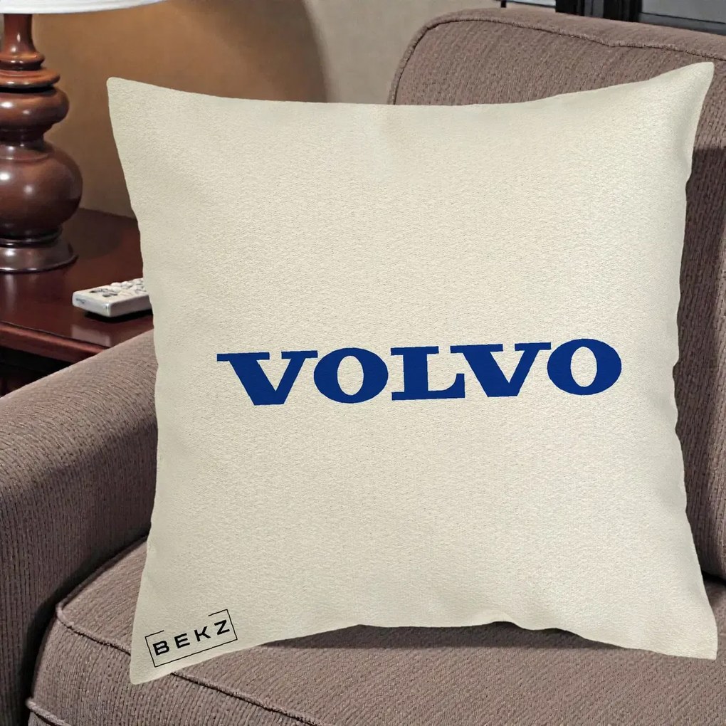 Perna Personalizata cu emblema Volvo, 40x40 cm, Ecru, Husa Detasabila, Perna Inclusa, BEKZ®