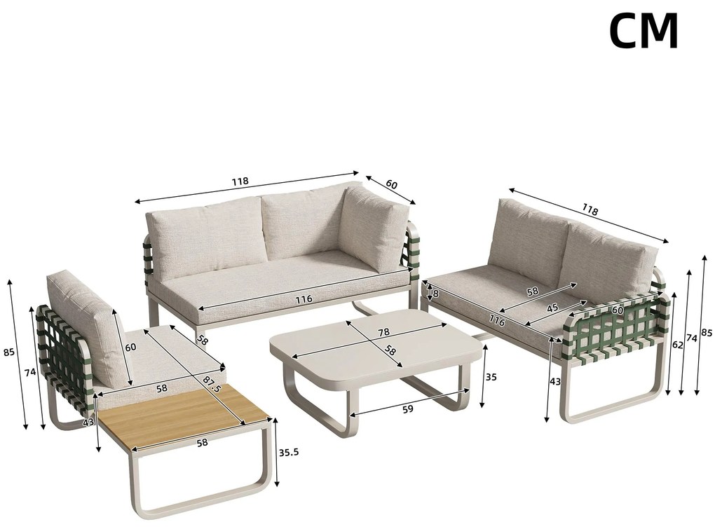 Set de mobilier de grădină Lounge 4-5 locuri, Set de mobilier de grădină din piele verde și ratan cu masă din sticlă securizată, Culoare caise
