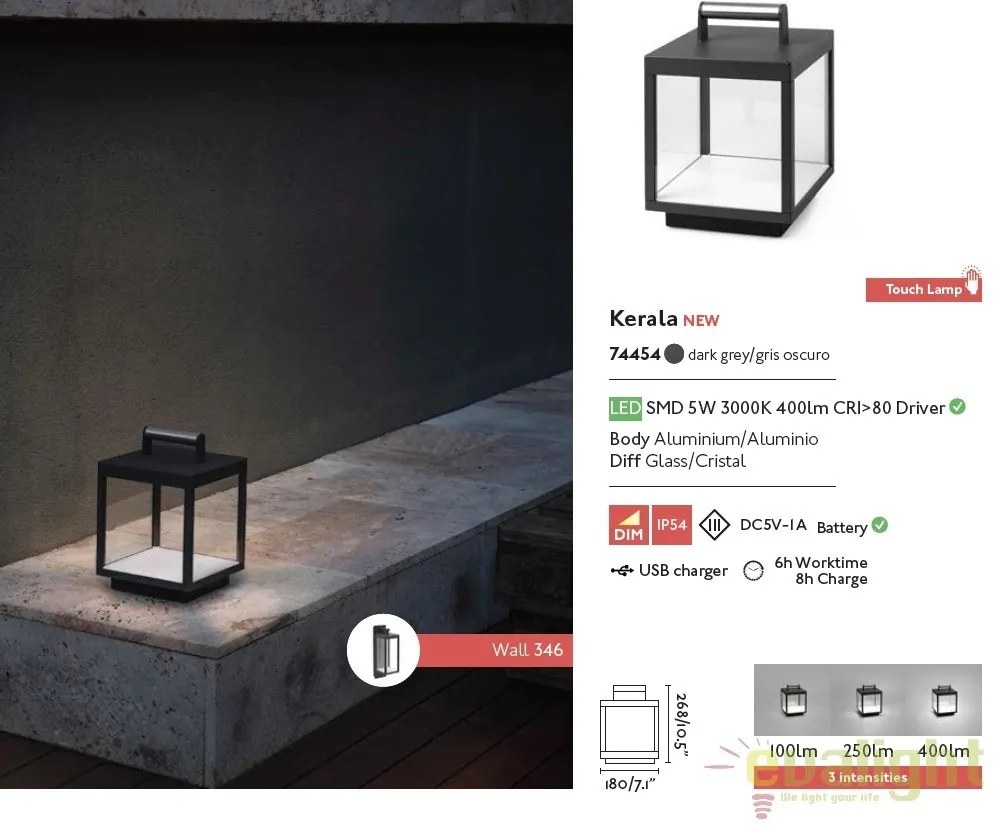 Lampa LED portabila iluminat exterior stil clasic KERALA 74454