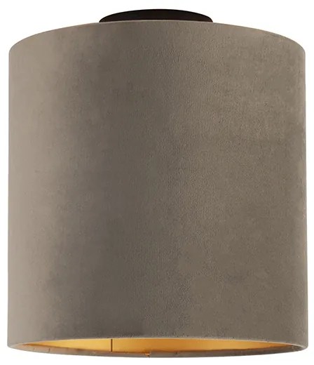 Plafoniera cu abajur din catifea taupe cu auriu 25 cm - Combi negru