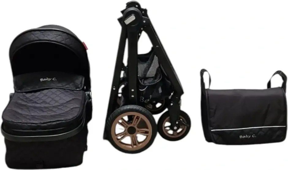 Carucior nou nascuti 2 in 1 Baby Care X2S, Maner reversibil, Cu geanta bebe, Amortizoare, Roti din cauciuc plin AVE, Spatar reglabil 3 trepte, Plasa