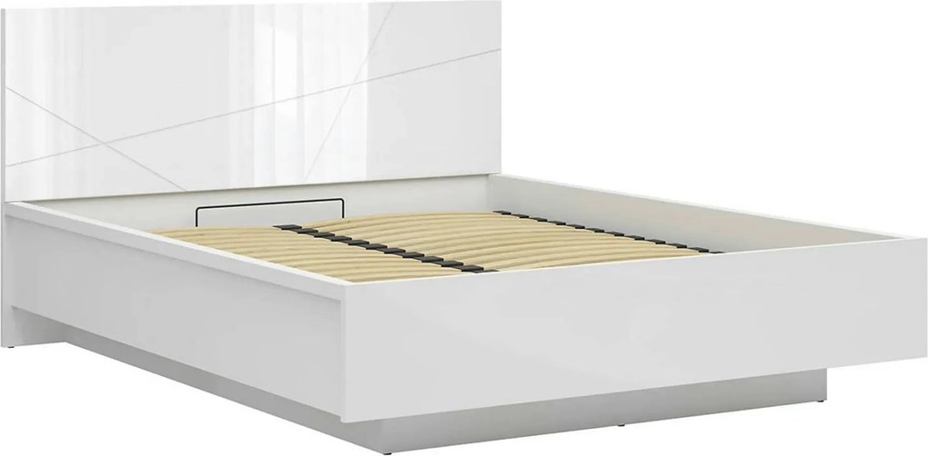 Pat FORN 160x200, alb lucios, PAL laminat, cu somiera si lada depozita
