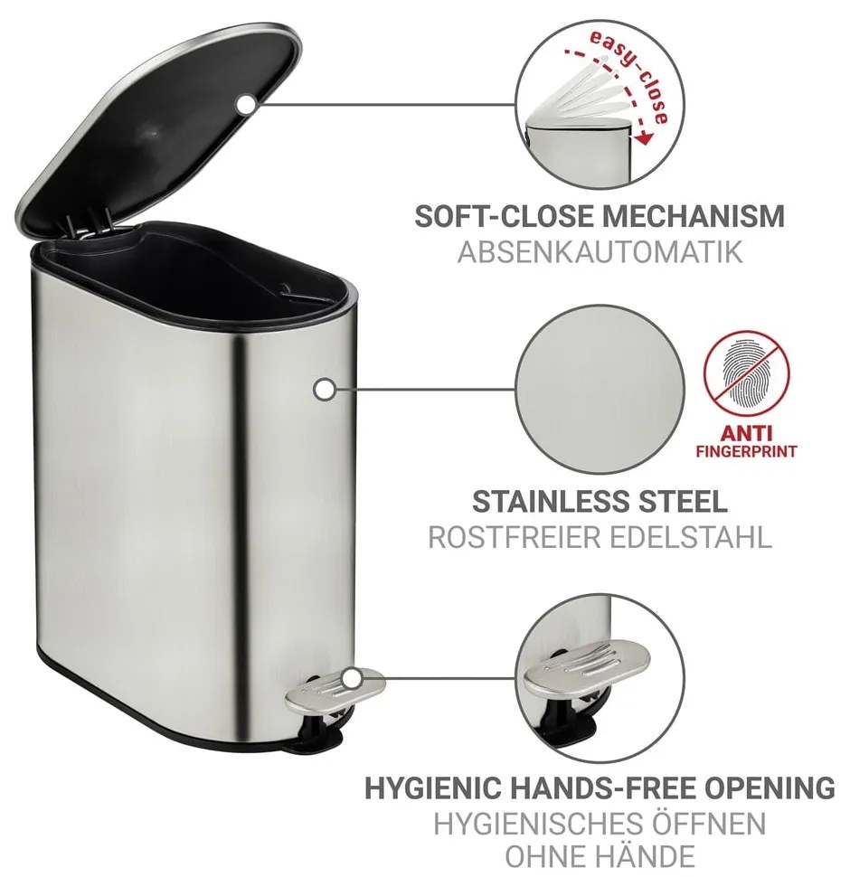 Coș de gunoi argintiu mat cu pedală din oțel inoxidabil 5 l Collungo – Wenko