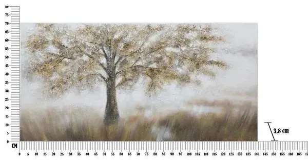 Tablou decorativ maro din panza si lemn de pin, 140 x 3,8 x 70 cm, Tree Dark Mauro Ferreti