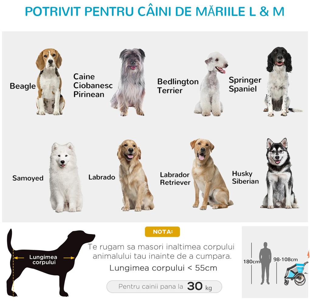 PawHut Remorcă Bicicletă pentru Câini, Pliabilă, 2 în 1, Siguranță Maximă, 150x82x98/108 cm, Albastru | Aosom Romania