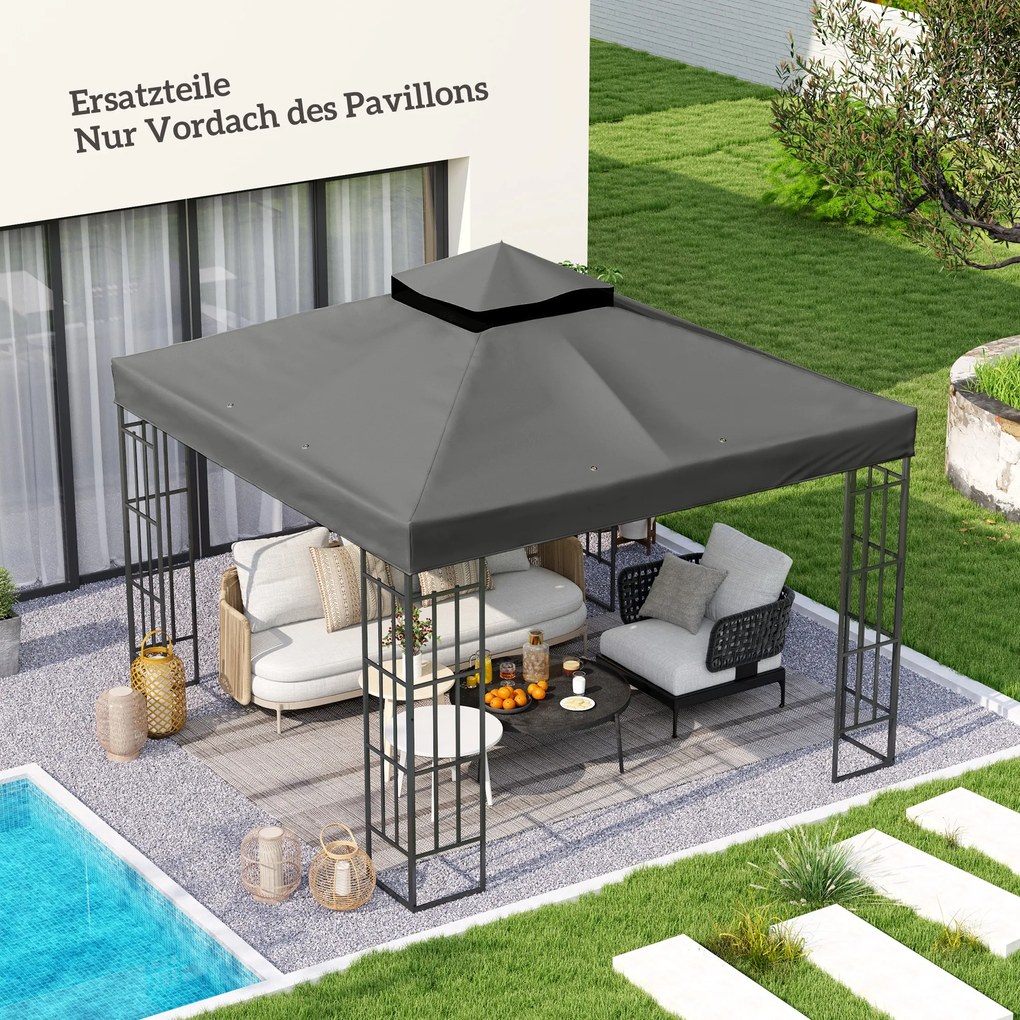 Outsunny Husă de schimb pentru pavilion 3 x 3 m, prelată de schimb pentru pavilion cu orificii de scurgere a apei, UPF30+, protecție solară, gri închis | Aosom Romania