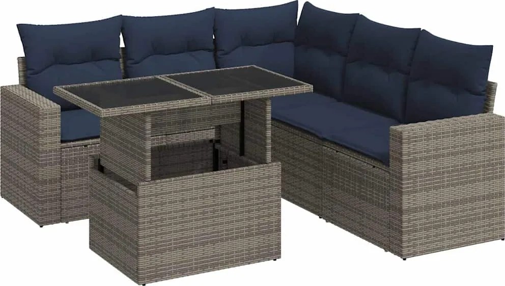 vidaXL Set mobilier grădină cu perne 6 piese gri poliratan/lemn acacia