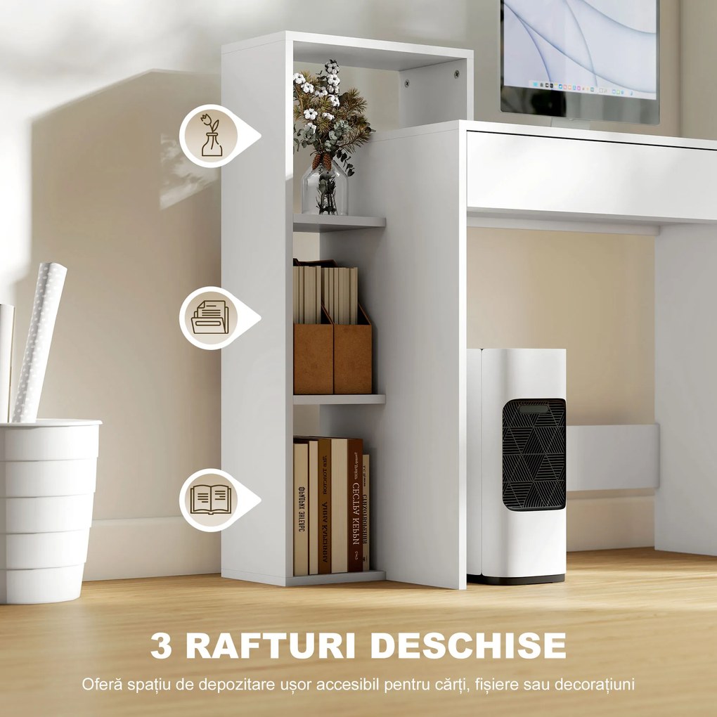 HOMCOM Compact Computer Desk with 3 Storage Shelves and Drawer, Space Saving Writing Desk, Study Table for Home Office, 110 x 40 x 92 cm, White | Aosom Romania