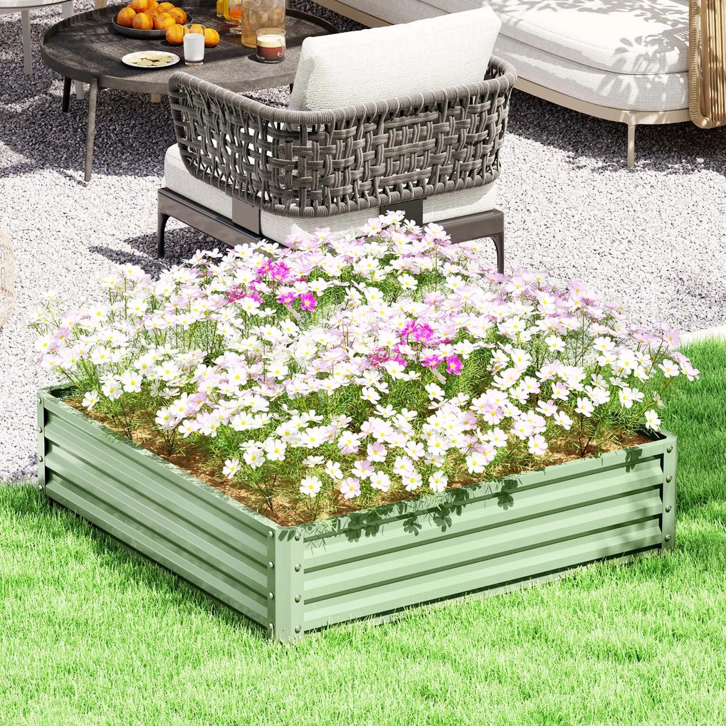 Outsunny Pat de grădină, Jardiniere cu structură de oțel, Verde, 120 x 120 x 30 cm | Aosom Romania