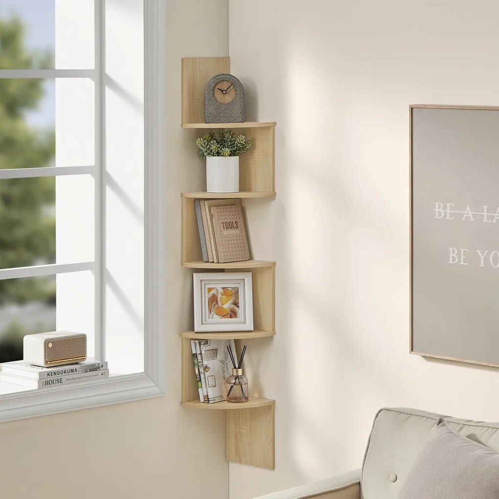 Polita de colt pentru perete ESTANTE, 5 rafturi cu decor stejar artisan, 126x20cm