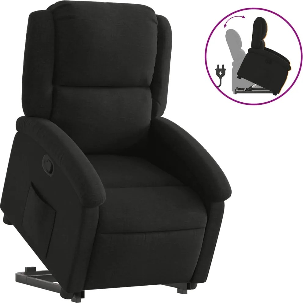 vidaXL Fotoliu rabatabil cu ridicare pe verticală, negru, textil