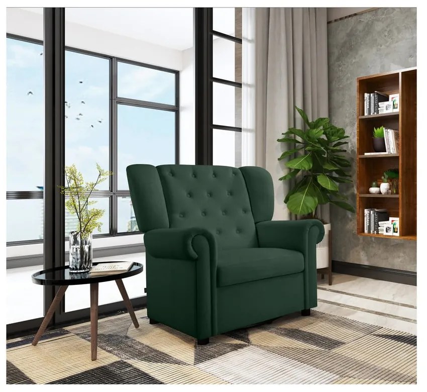 Fotoliu verde balansoar/chesterfield cu tapițerie din catifea Lillyse – Støraa