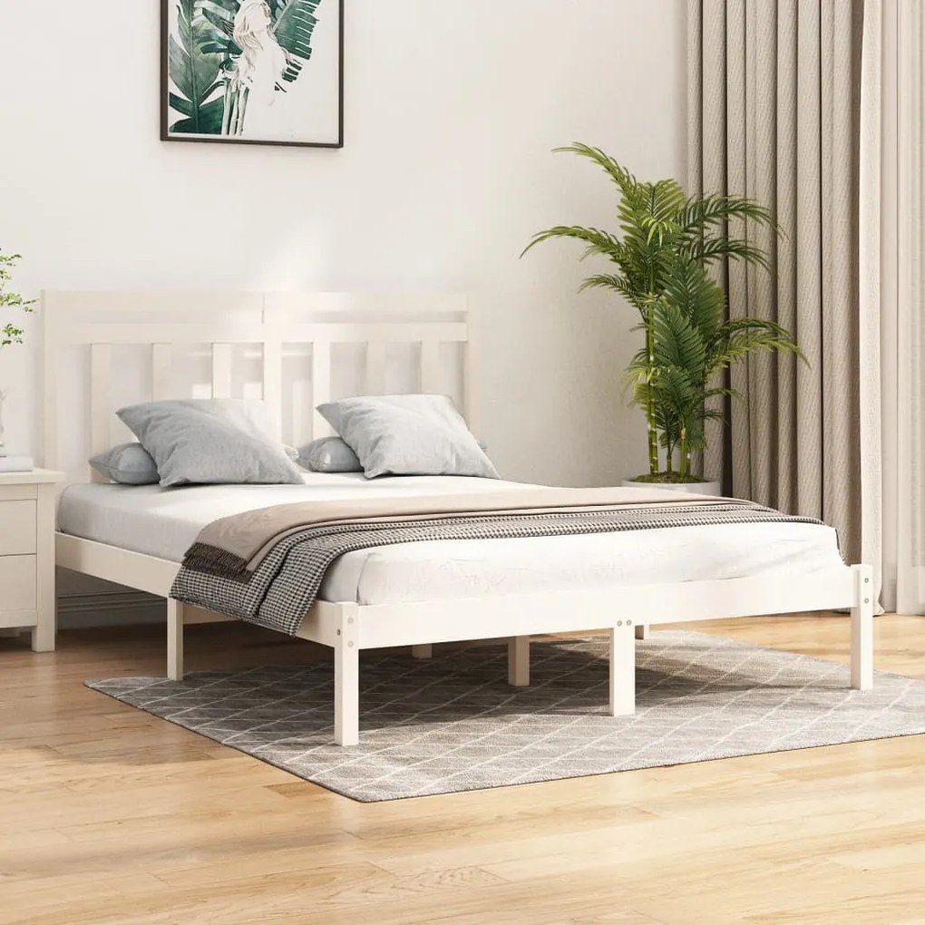 3105251 vidaXL Cadru de pat, alb, 140x200 cm, lemn masiv