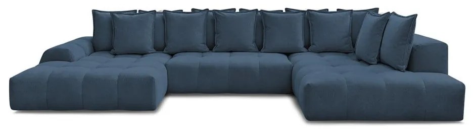 Colțar albastru închis extensibil/cu spațiu de depozitare cu tapițerie din chenille (cu colț pe partea dreaptă/în formă de "U") Everest – Bobochic Paris