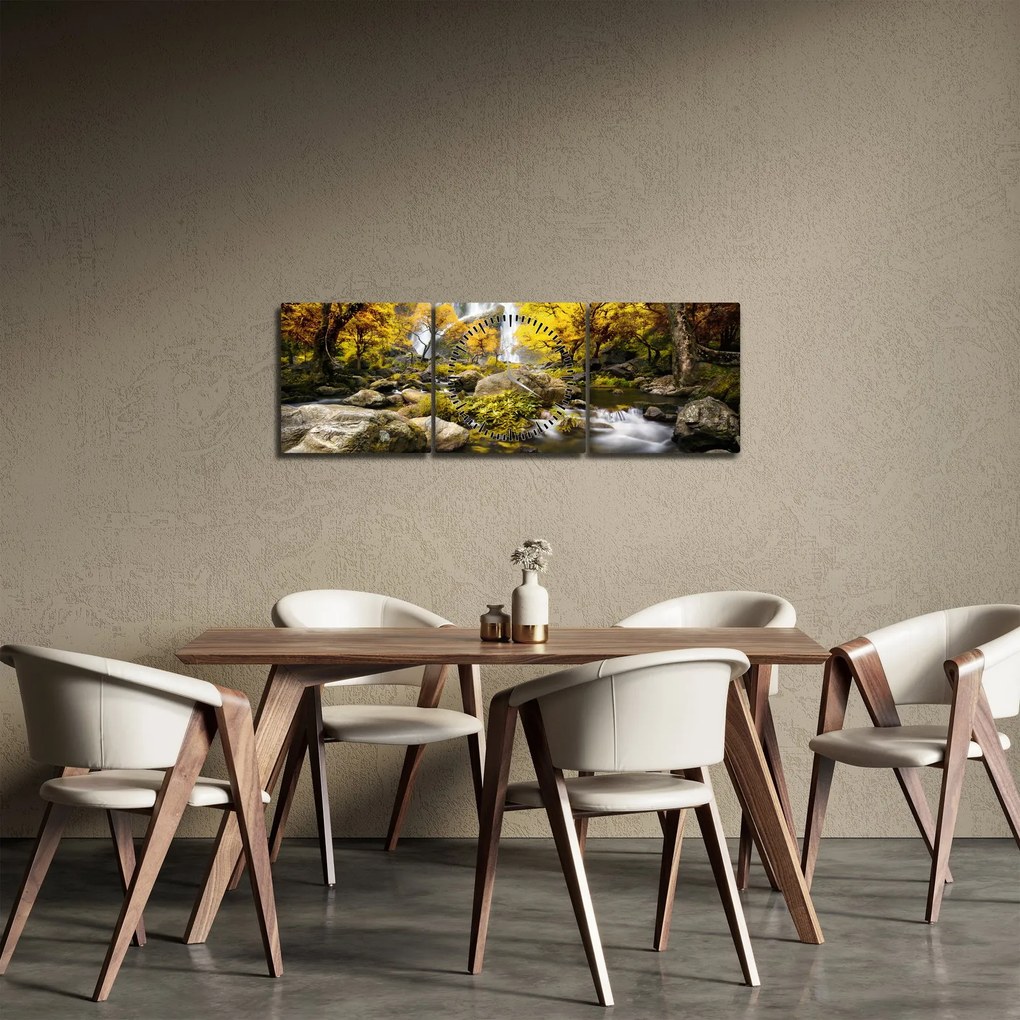 Tablou - Cascade în peisaj de toamnă, galben (cu ceas) (90x30 cm)