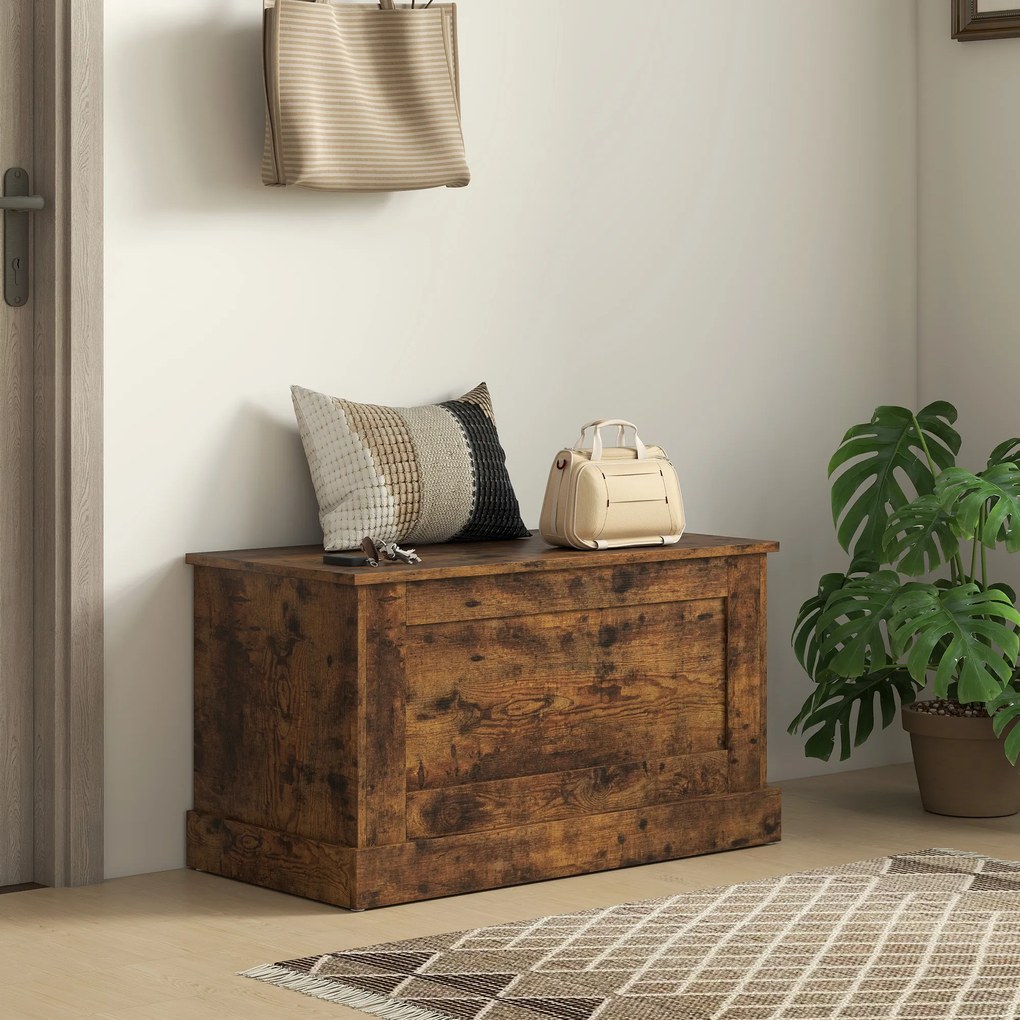 HOMCOM Cufăr de depozitare, cutie pentru jucării, cu balama de siguranță, pentru living, din lemn, 80 x 40 x 45 cm, maro rustic | Aosom Romania