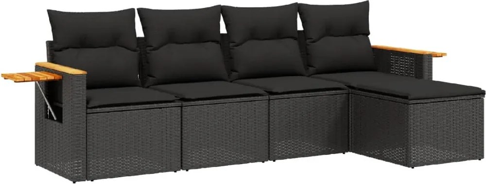 vidaXL Set mobilier de grădină cu perne, 5 piese, negru, poliratan