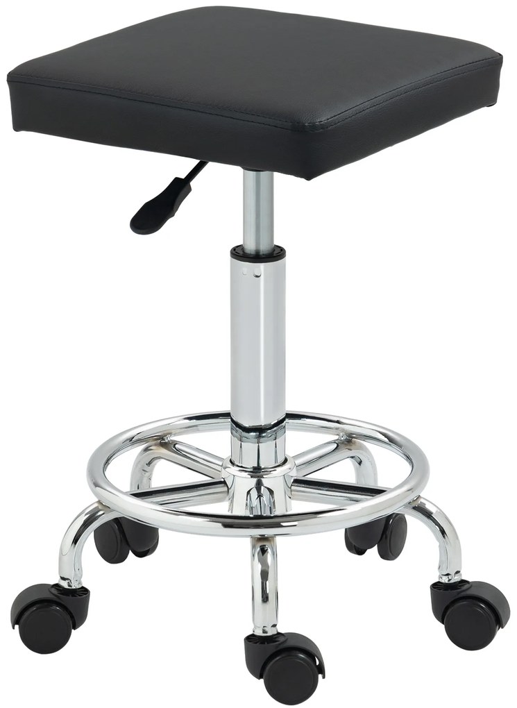 HOMCOM Taburet cu rotile cu înălțime reglabilă 50-66 cm și suport pentru picioare, pentru masaj, tatuaj, clinică, spa, negru | Aosom Romania