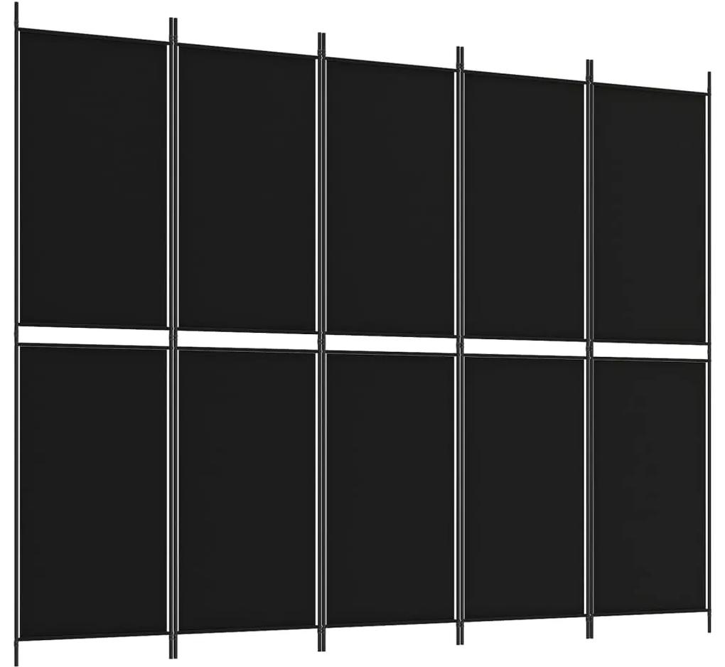 350237 vidaXL Paravan de cameră cu 5 panouri, negru, 250x200 cm, textil