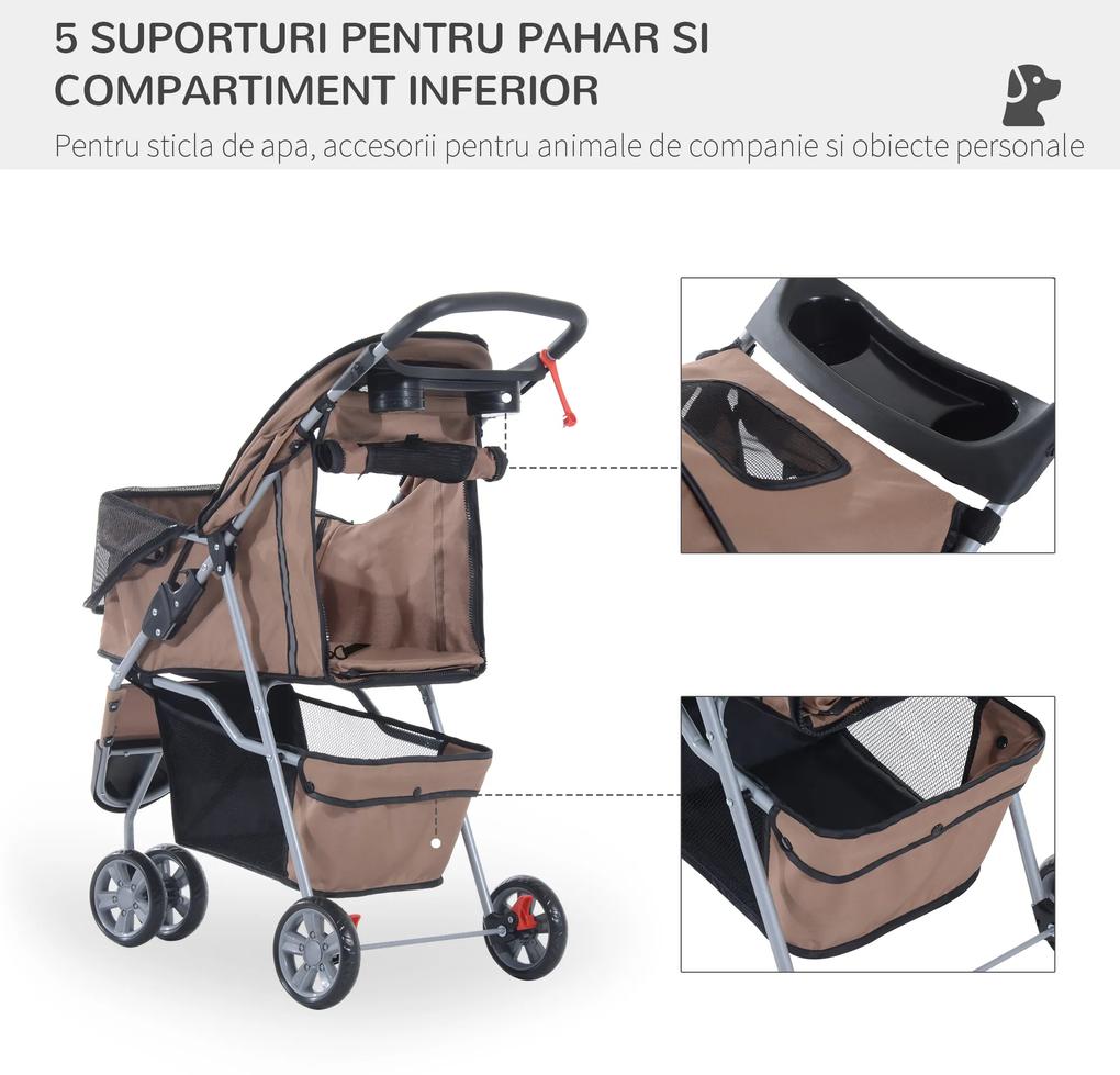 PawHut Cărucior Transport Câini și Animale de Companie, Spațios, Cafeniu, 75x45x97cm | Aosom Romania