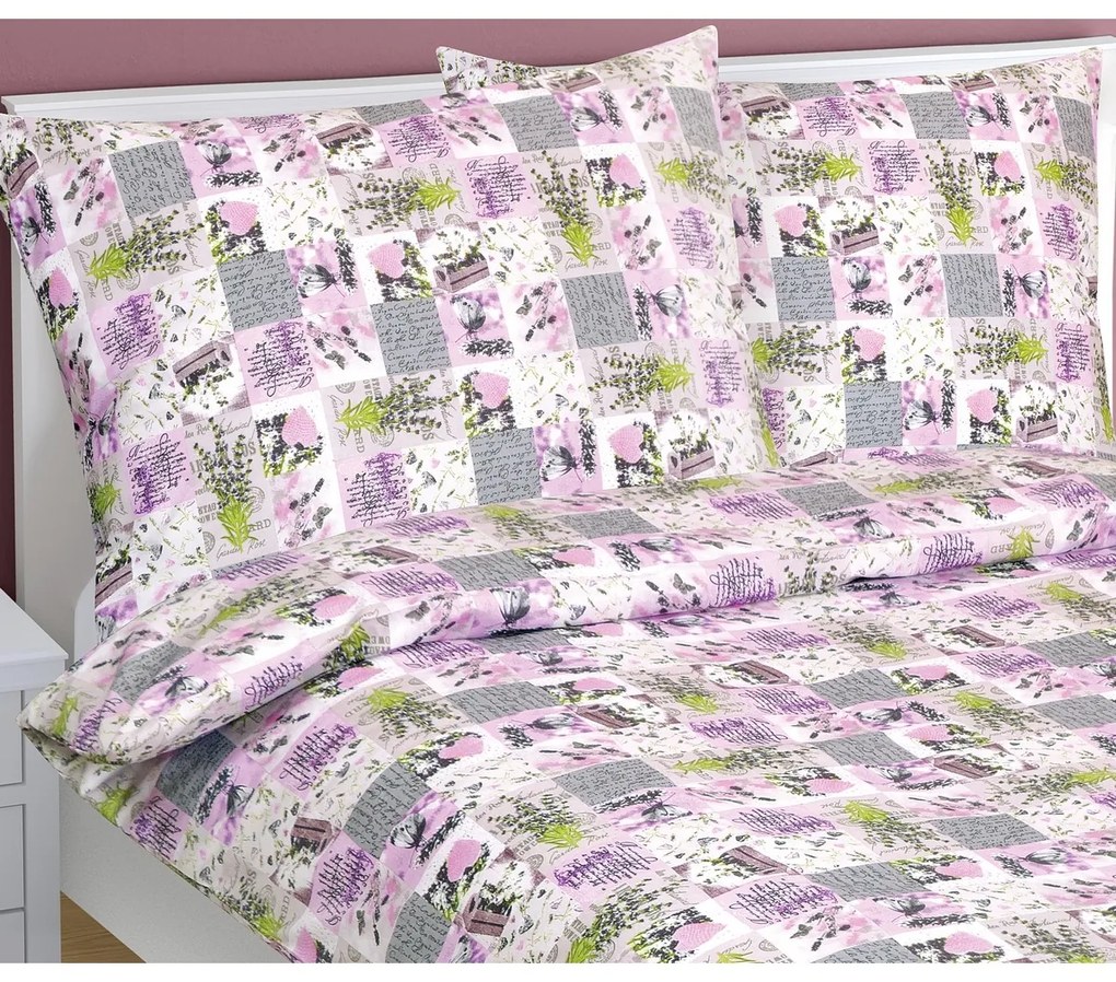 Lenjerie de pat din bumbac Bellatex Patchwork lila, 140 x 220 cm, 70 x 90 cm, 140 x 220 cm, 70 x 90 cm