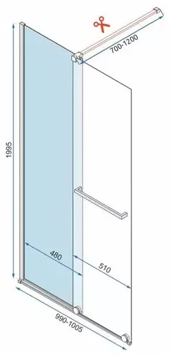 Paravan de dus tip Walk-in Rea Cortis cu parte culisanta 100x200 cm profil auriu