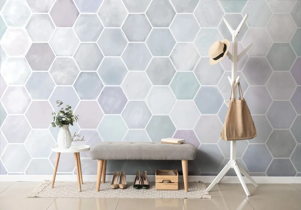 Tapet model hexagonal gri-albastru