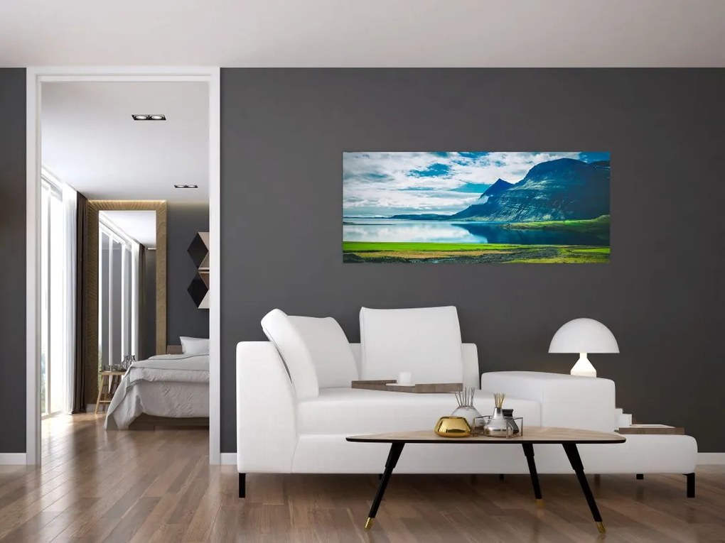 Tablou cu lac și munți (120x50 cm)