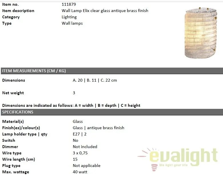 Aplica perete design LUX Elix 111879 HZ