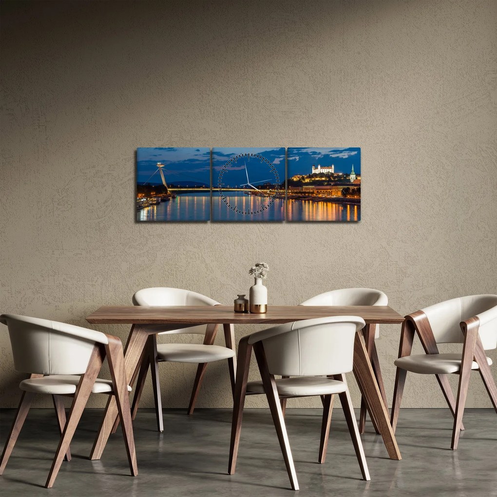Tablou cu Bratislava și palat (cu ceas) (90x30 cm)