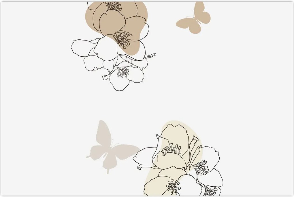 Tablou - Flori bej cu fluture N⁰2 (90x60 cm)