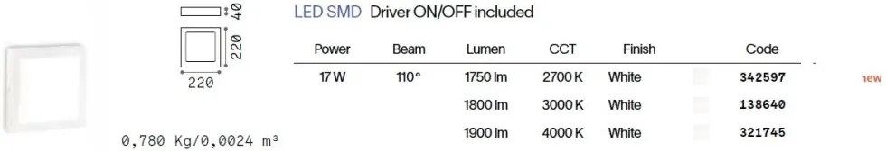 Plafoniera LED design slim, Universal pl d22 square 4000k