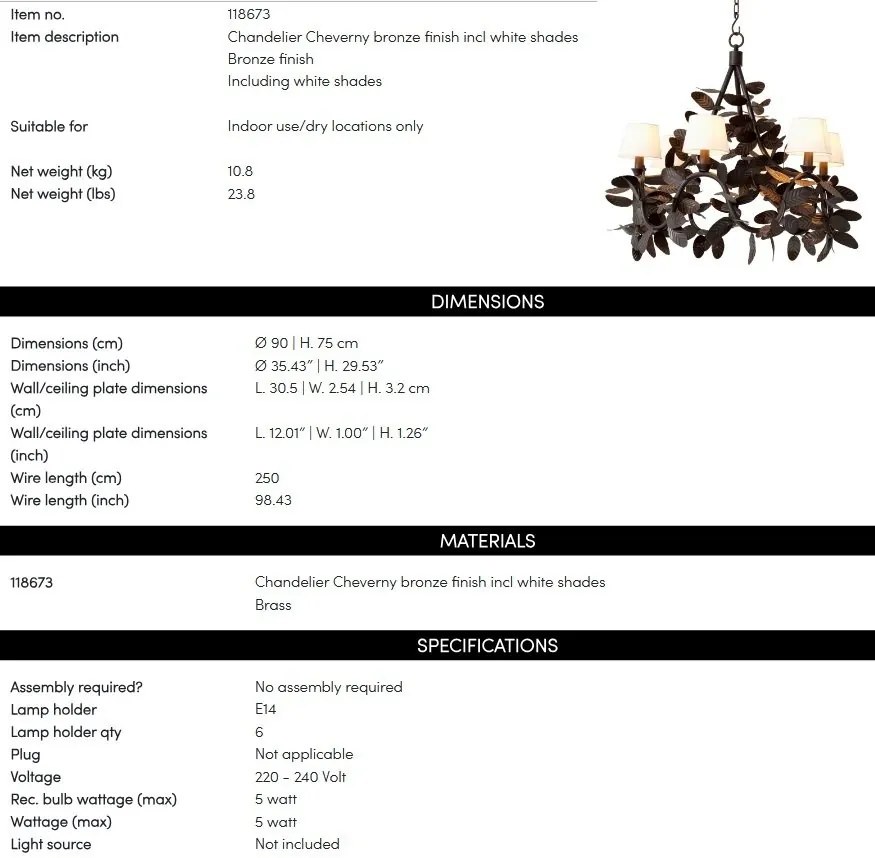 Candelabru LUX din alama design frunze Cheverny bronz