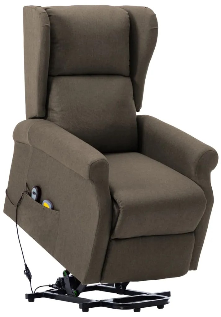 289748 vidaXL Fotoliu de masaj cu ridicare pe verticală, gri taupe, textil