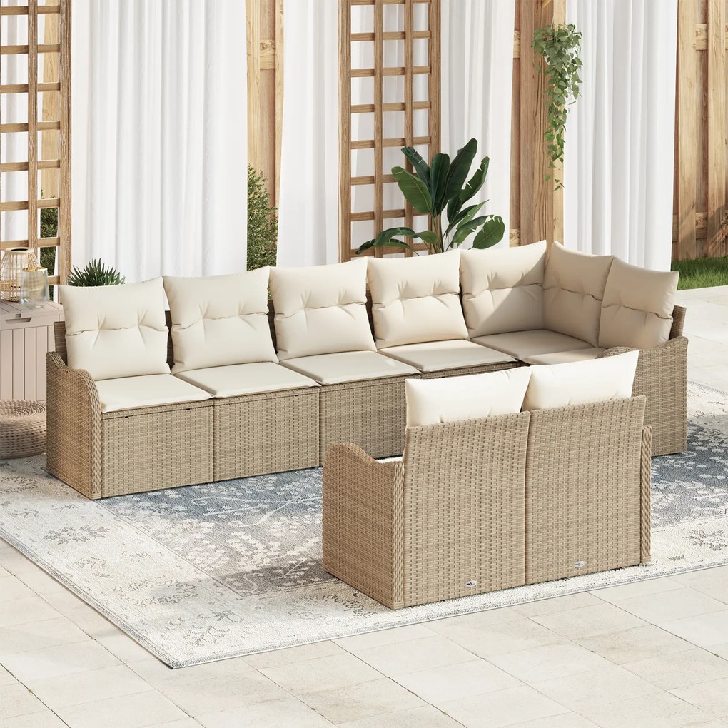 vidaXL Set de canapele pentru grădină cu pernă 8 pcs Bej Rattan poli