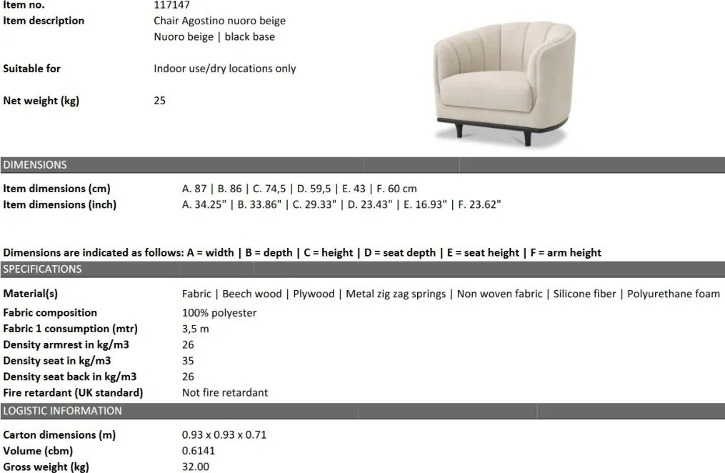 Fotoliu modern design LUX Agostino, Nuoro beige