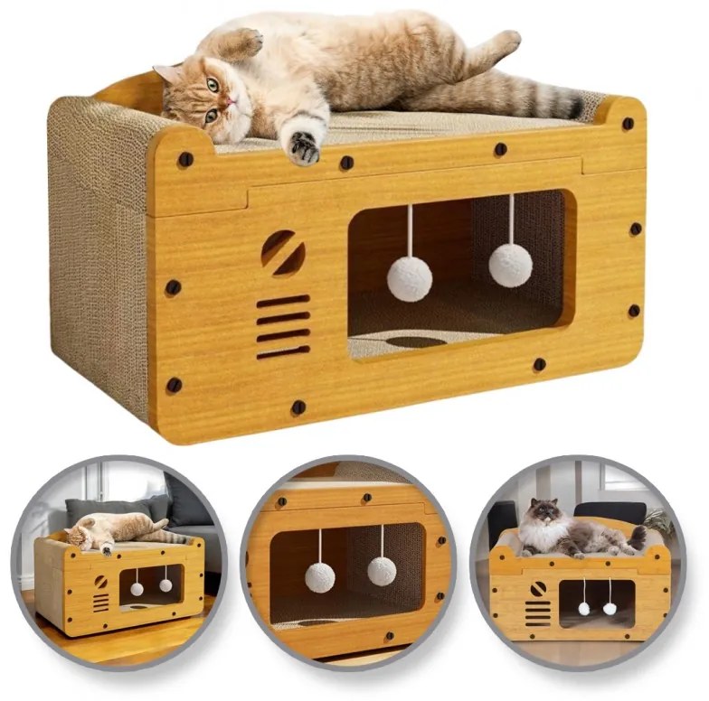 Casuta pentru pisica 3in1 KITZONE 56x30 cm, bej