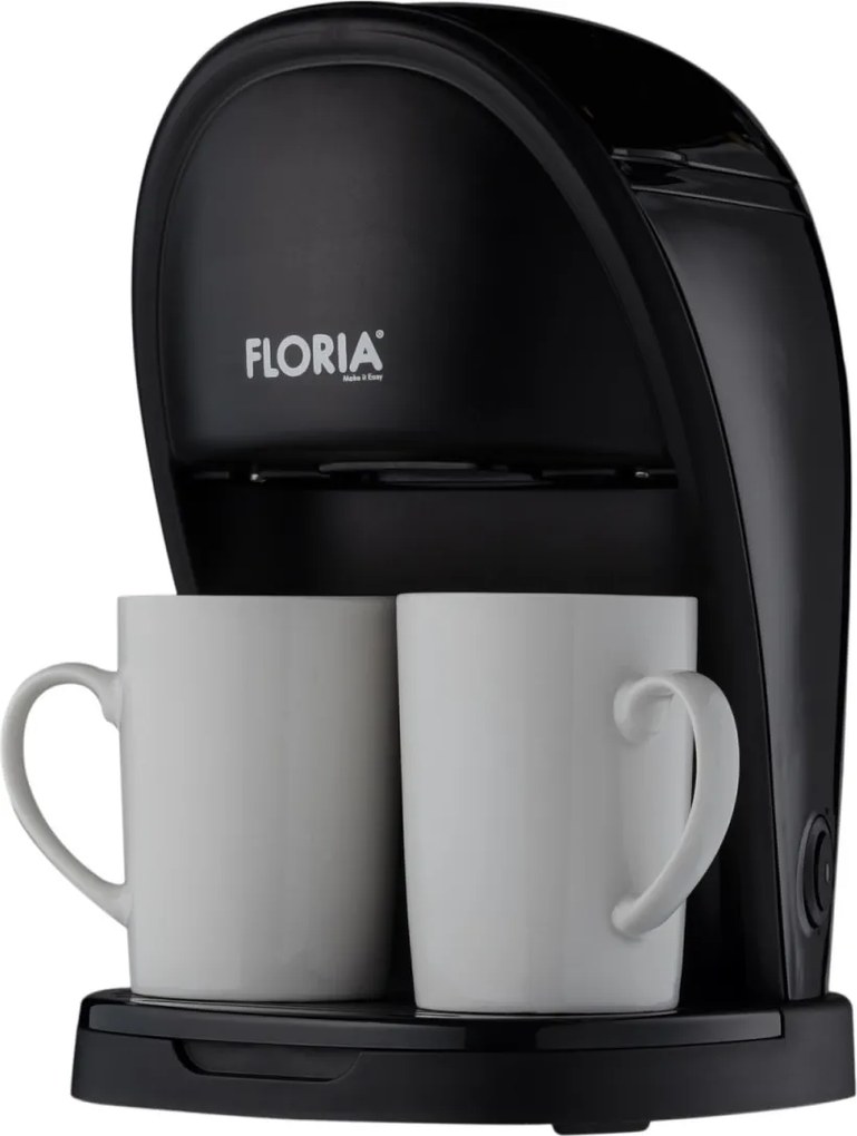 Aparat de facut cafea Floria ZLN9297, filtru de nailon, cupa pentru masurat, 2 cesti incluse, Negru