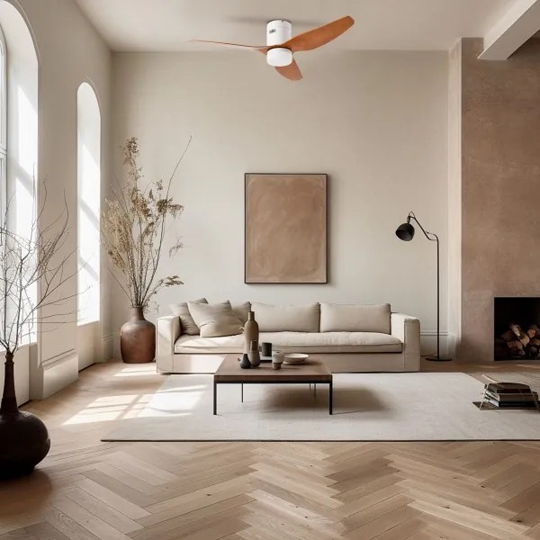 ZEVENTI - Ventilator de tavan LED PADUA, 18W/230V, Wi‑Fi Tuya, alb/maro + telecomandă