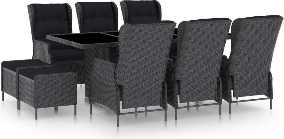 vidaXL Set mobilier exterior cu perne, 9 piese, gri închis, poliratan