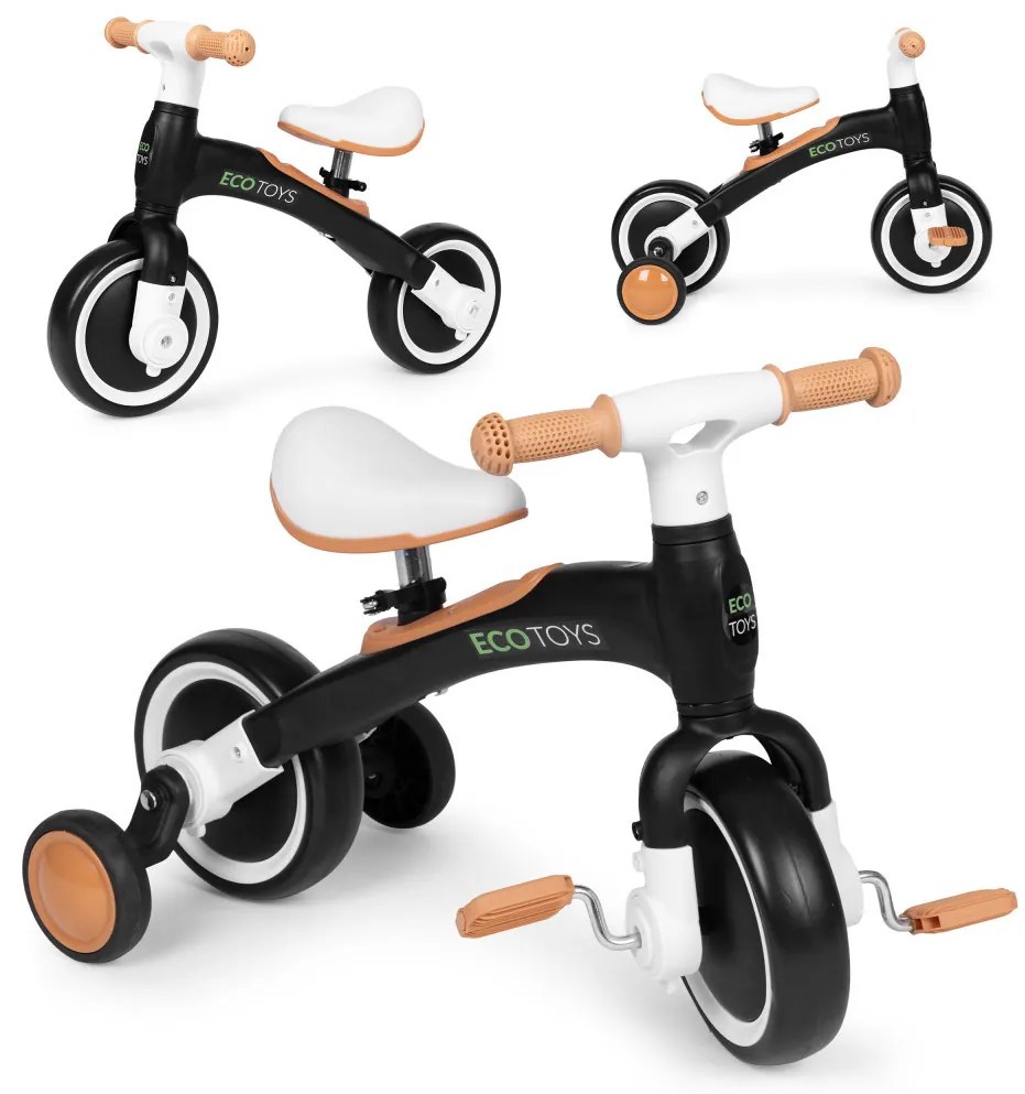 Bicicletă de jogging 3-in-1 cu pedale și roți laterale negru