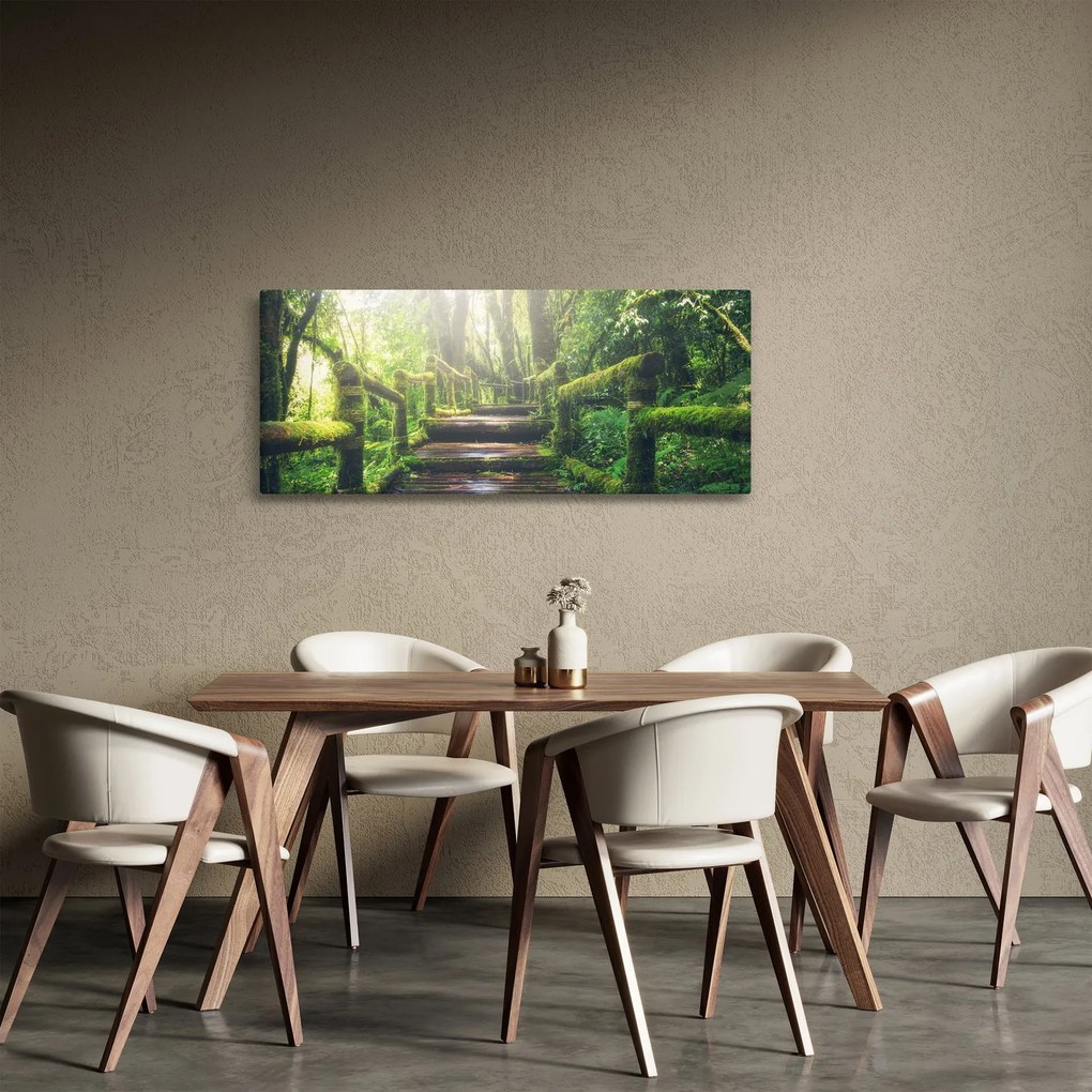 Tablou - trepte din lemn în pădure (120x50 cm)
