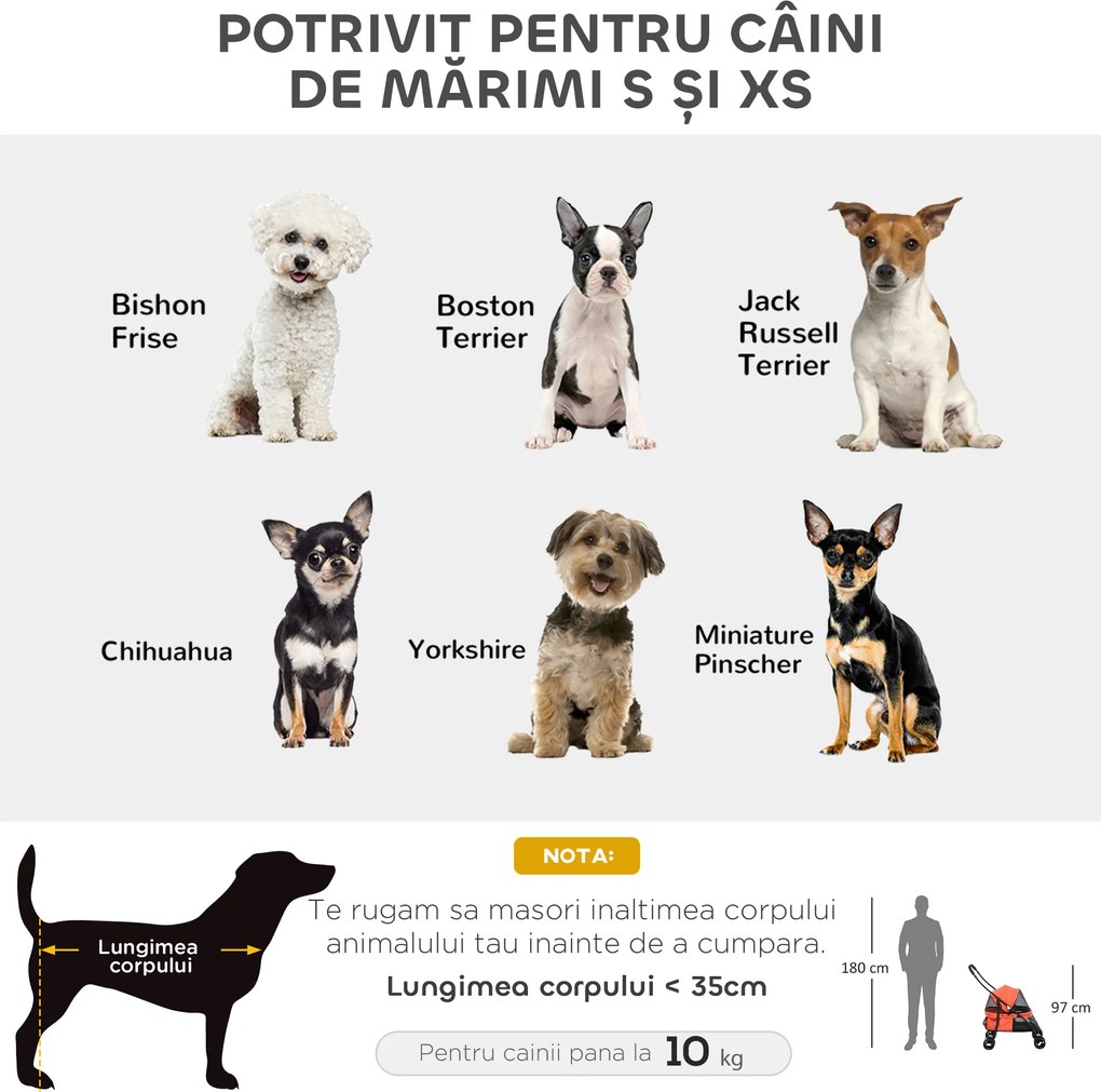 PawHut Cărucior Pliabil pentru Câini cu Acoperiș Reglabil, Geantă și 2 Lese, 82x47x97 cm, Roșu | Aosom Romania