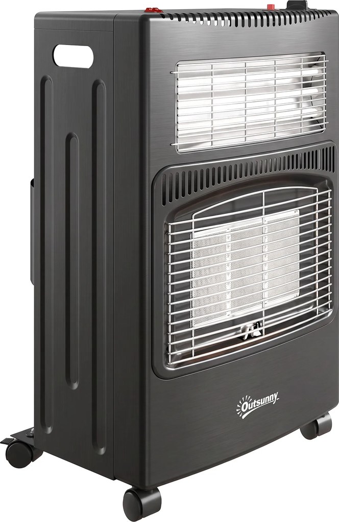 Outsunny Sobă pe gaz portabilă pliabilă 4,2 kW, neagră | Aosom Romania
