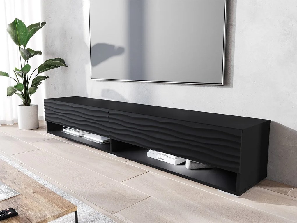 Dulap TV de perete Adenuk 140 MDF (Negru + Negru) (cu iluminat LED RGB). 1106329