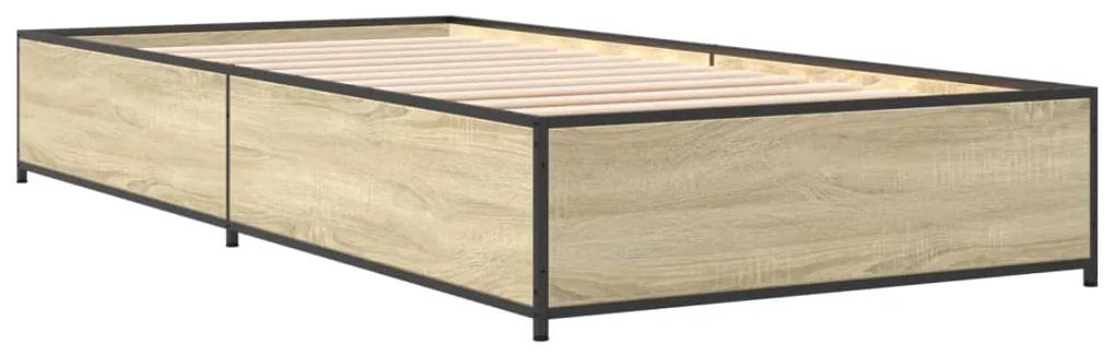 845107 vidaXL Cadru de pat, stejar sonoma, 100x200cm, lemn prelucrat și metal