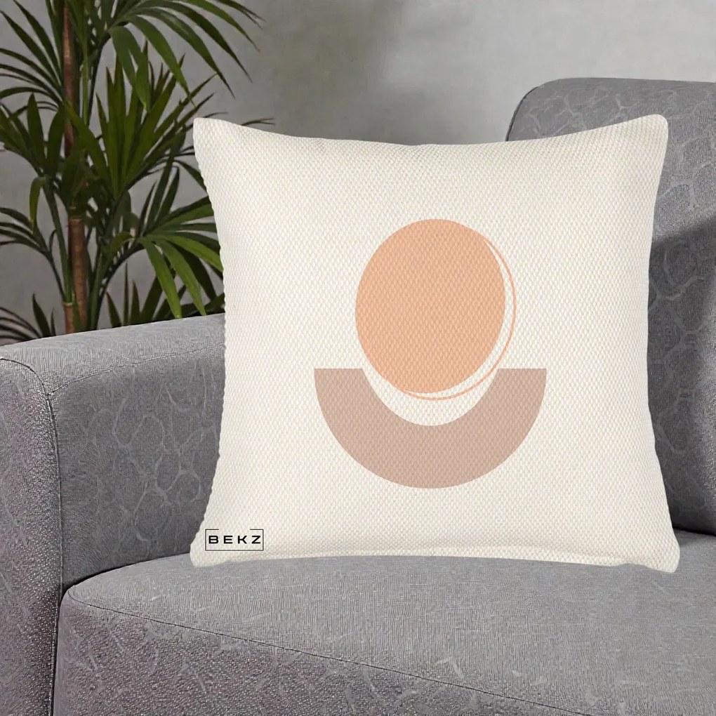 Perna Decorativa Geometric Boho Luna si Disc, 40x40 cm, Crem Reliefat, Husa Detasabila, Perna Inclusa, BEKZ®