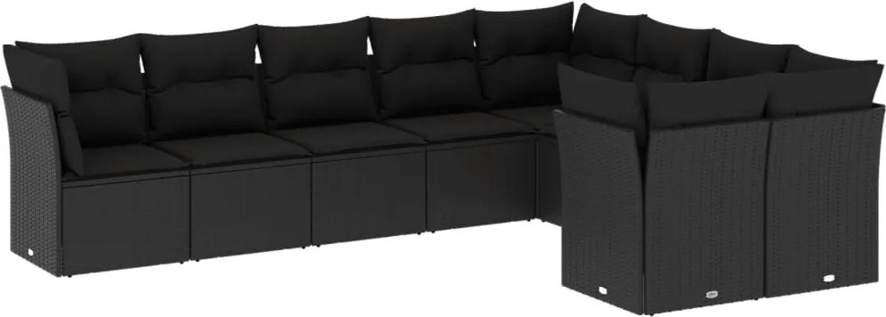 vidaXL Set mobilier de grădină cu perne, 9 piese, negru, poliratan