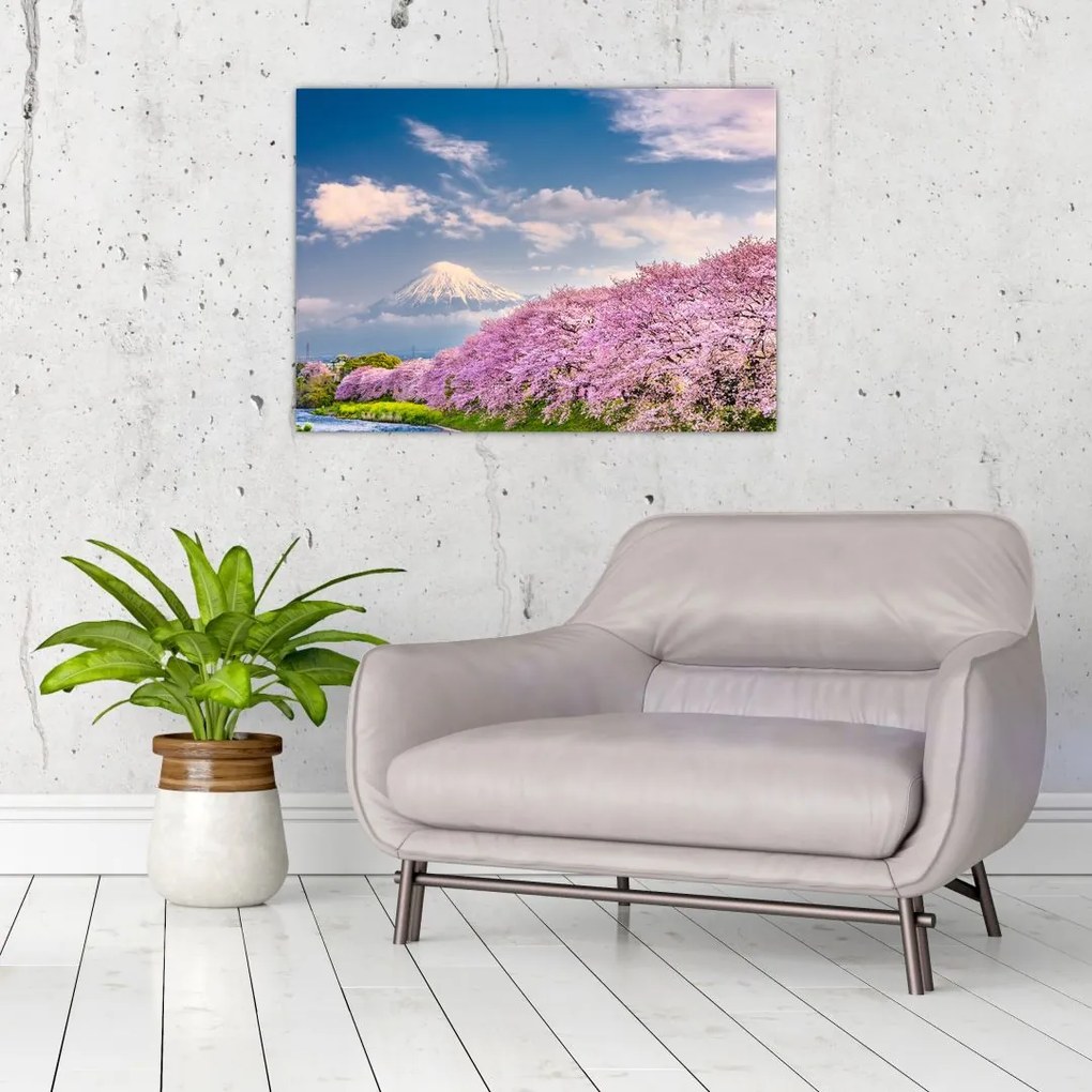 Tablou pe sticlă - Peisaj de primăvară japonez (70x50 cm)