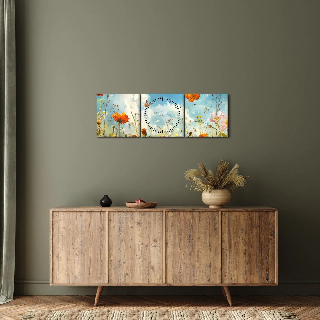 Tablou - Fluturi pe pajiștea de vară (cu ceas) (90x30 cm)